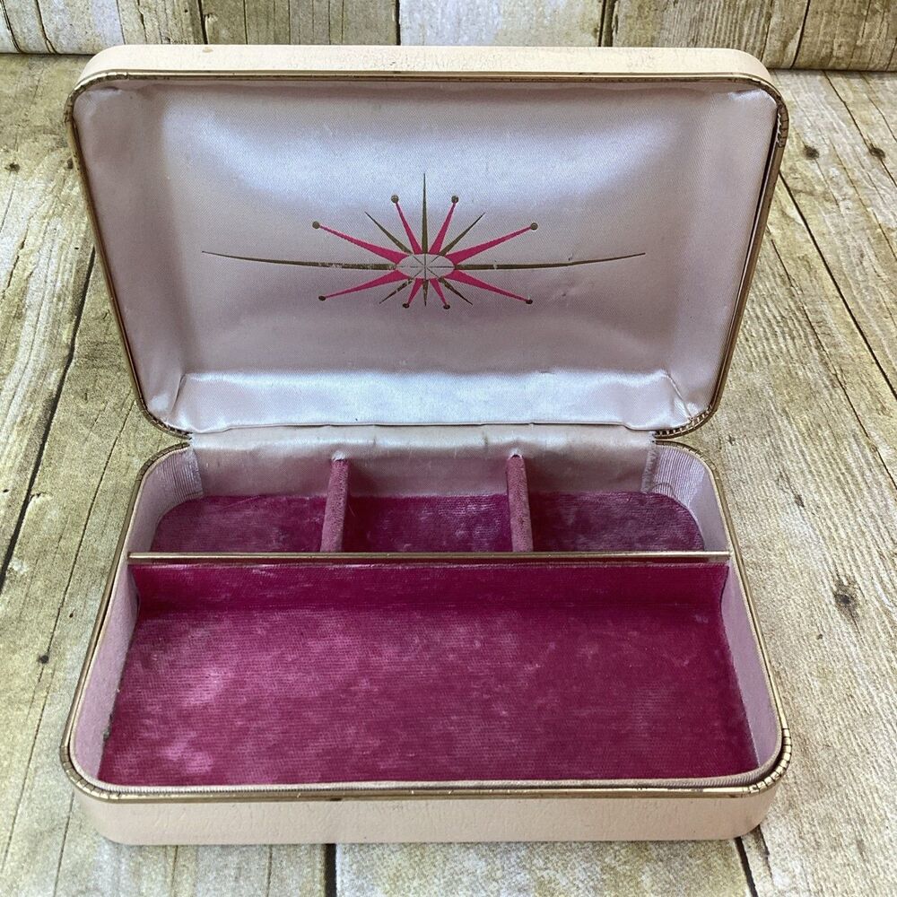 Vintage Farrington Pink Jewelry Box Sunburst Made In USA 7"